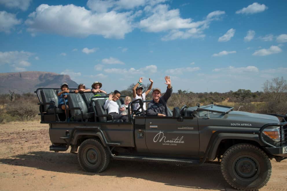 Children enjoying a junior safari drive at Marataba Safari Lodge, South Africa.