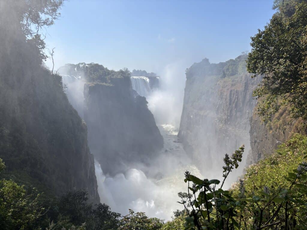 View of Victoria Falls and Batoka Gorge.