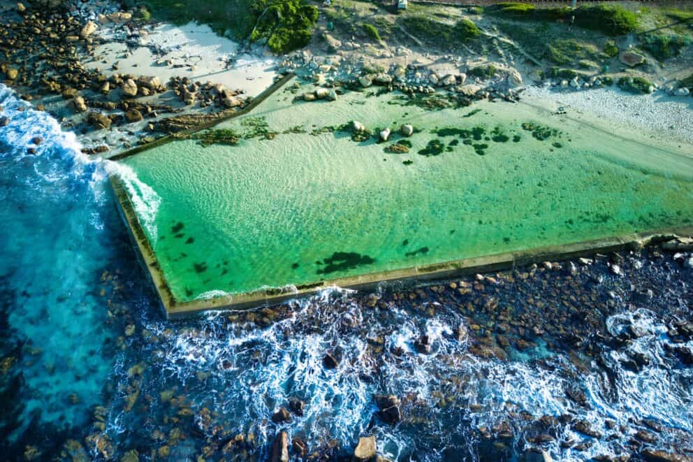 Aerial view of Glencairn tidal pool in Cape Town, South Africa.