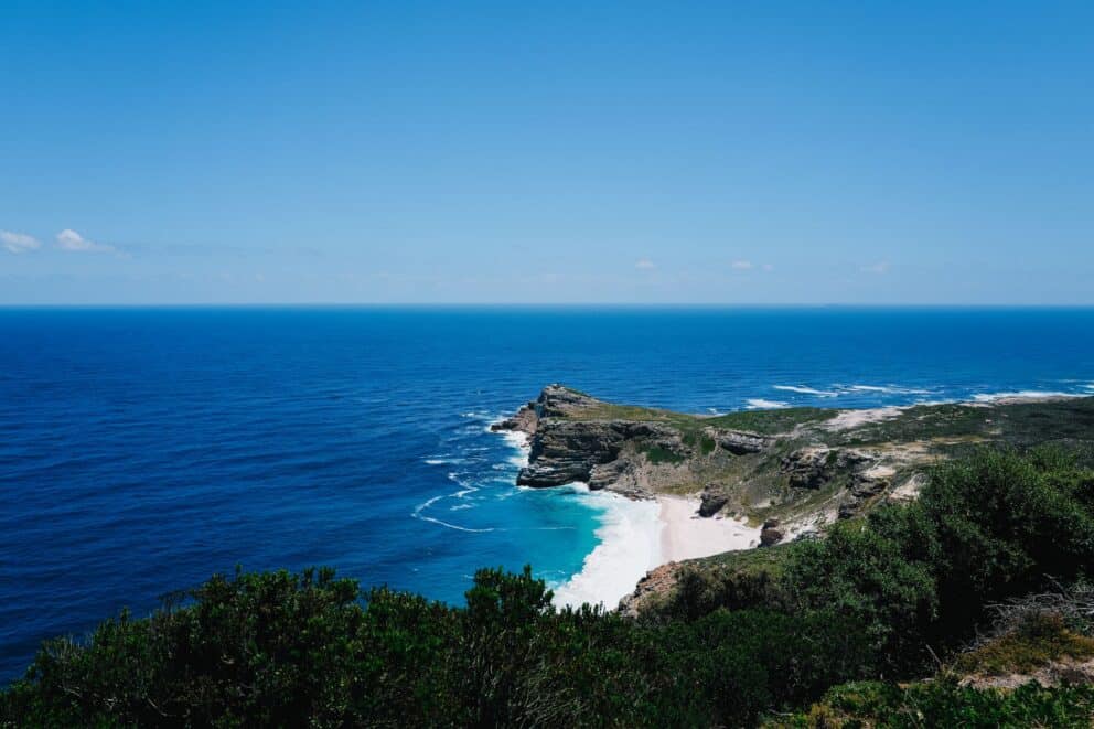 Aerial view of the Cape Point coastline in Cape Town, South Africa.