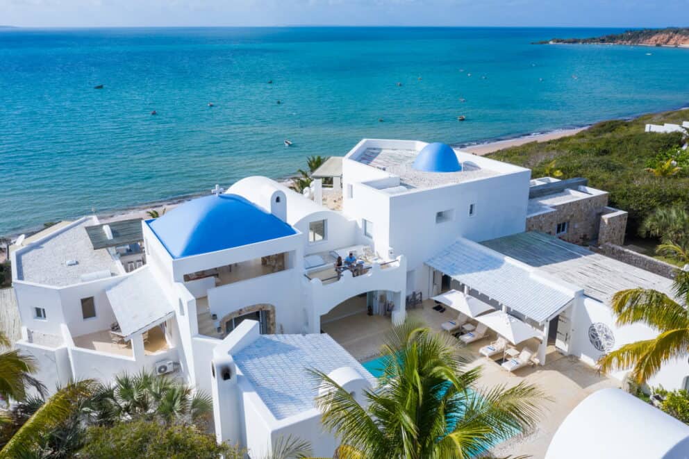 Aerial view of the main villa with ocean views at Santorini Mozambique.